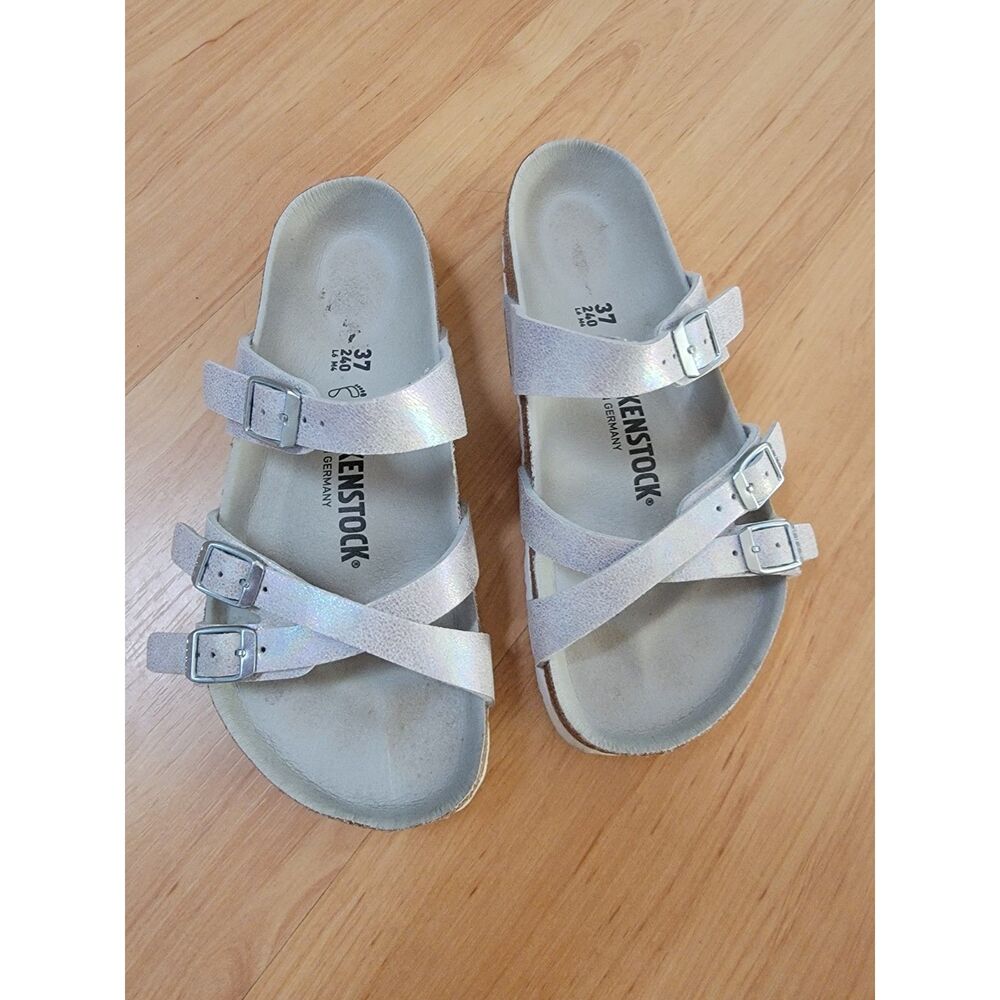 Birkenstock Franca Iridescent Matcha Sandals Triple Buckle Regular Width EU 37